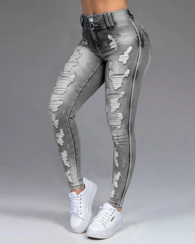 Zerrissene schlankmachende Stretch-Jeans