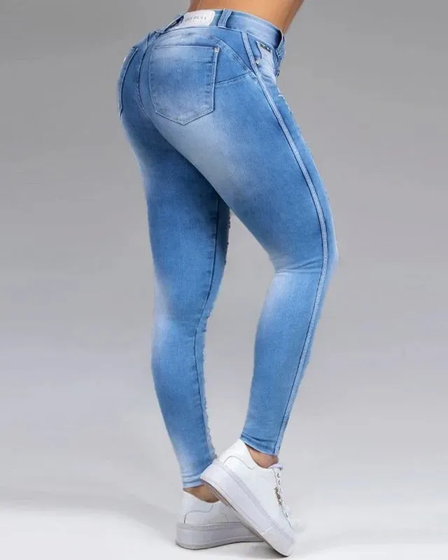 Zerrissene schlankmachende Stretch-Jeans