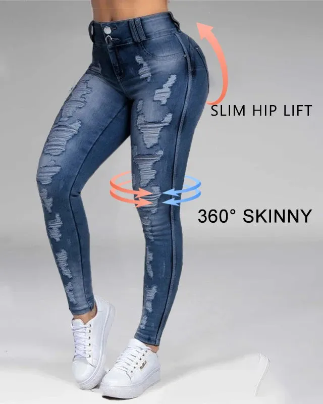 Zerrissene schlankmachende Stretch-Jeans
