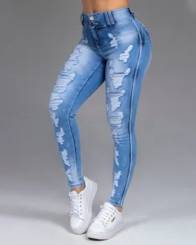 Zerrissene schlankmachende Stretch-Jeans