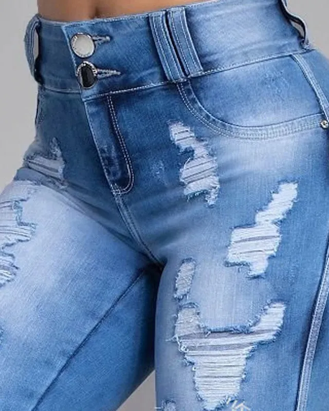 Zerrissene schlankmachende Stretch-Jeans