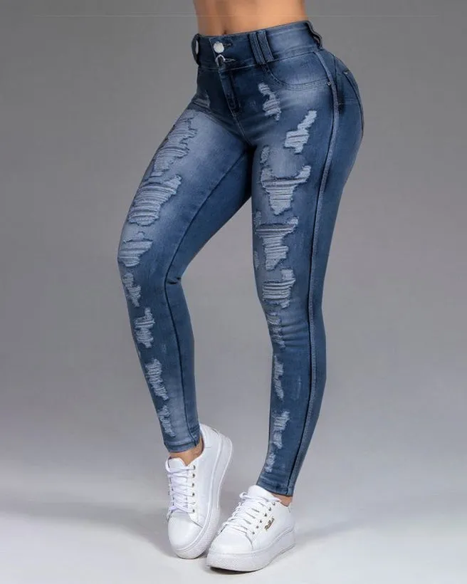 Zerrissene schlankmachende Stretch-Jeans