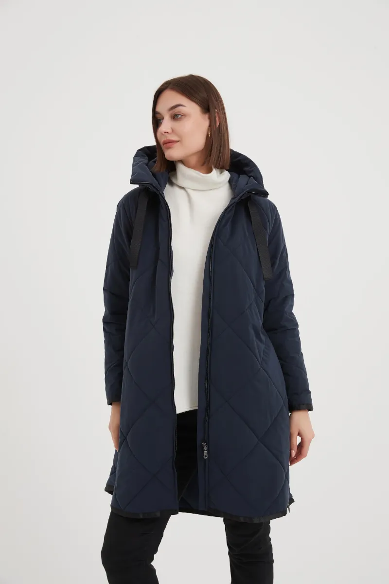 Zip Hem Winter Coat Navy
