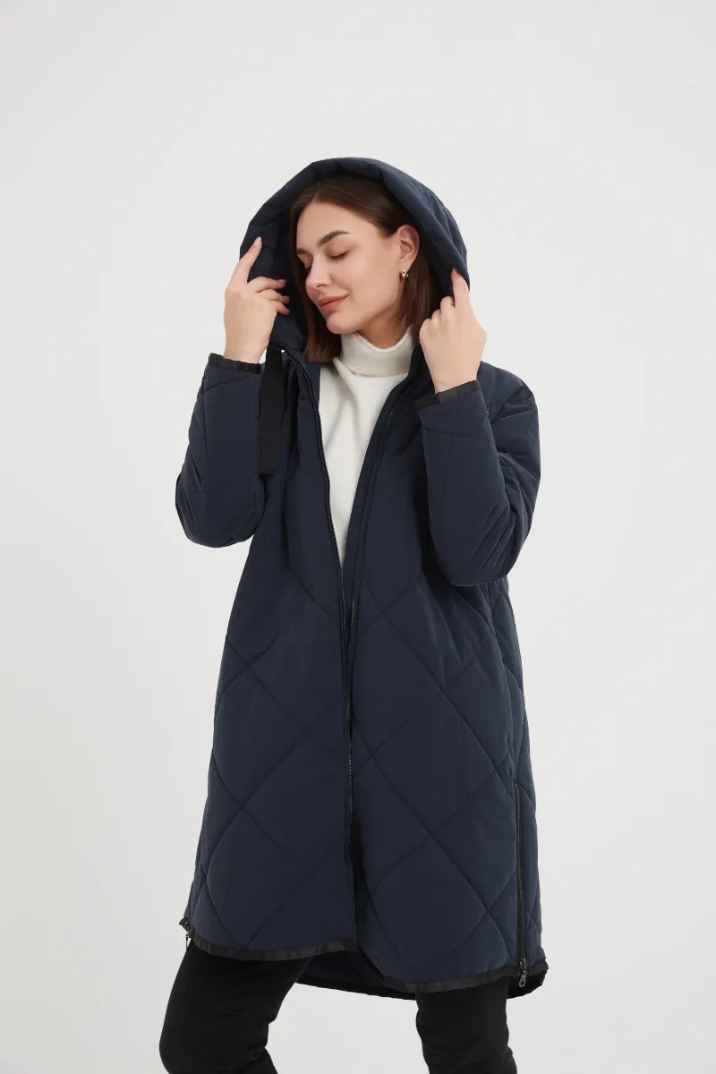 Zip Hem Winter Coat Navy