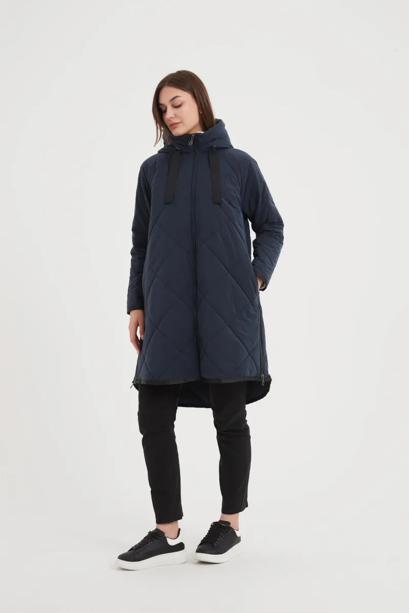 Zip Hem Winter Coat Navy